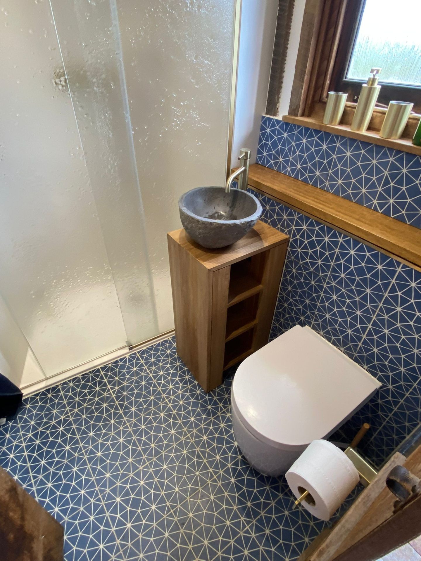 Blue Tiled Bathroom — Character Property — expert bathroom fitting by LUXE Bathrooms East Sussex