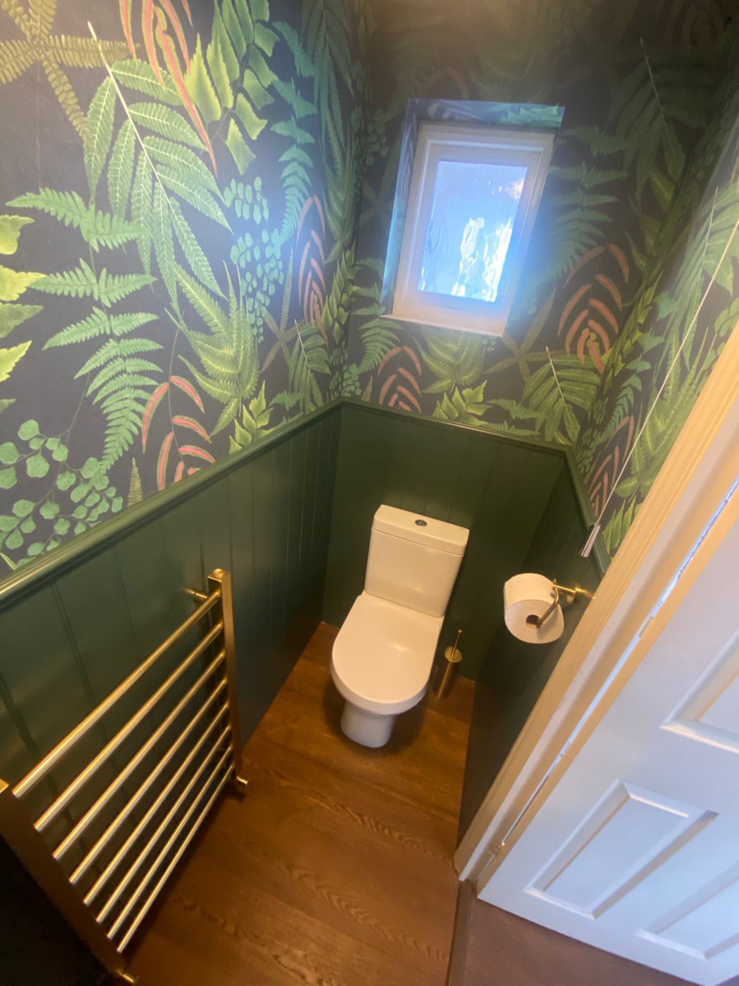 Cloakroom with Botanical Wallpaper — expert bathroom fitting by LUXE Bathrooms East Sussex