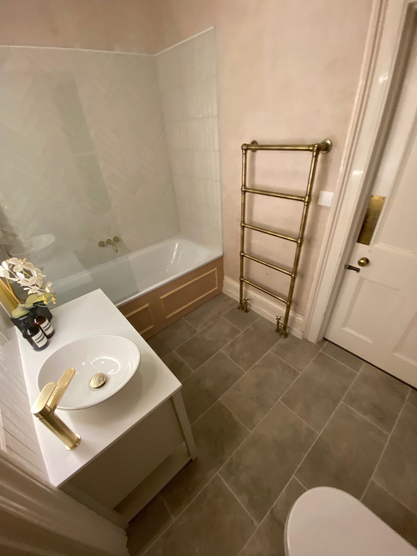 Bathroom with Gold Vanity & Bath — expert bathroom fitting by LUXE Bathrooms East Sussex